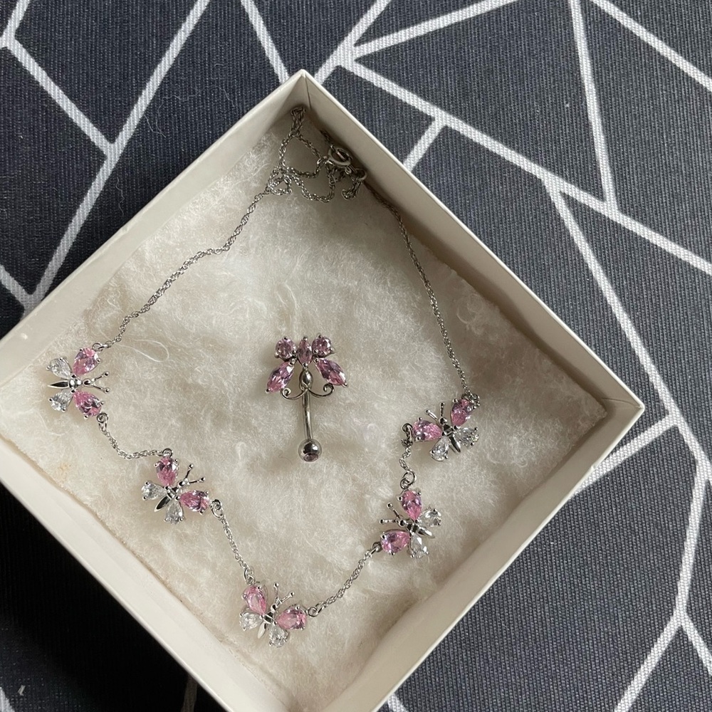 Elegant Pink and Silver Butterfly Necklace